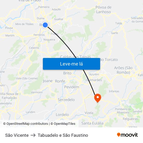 São Vicente to Tabuadelo e São Faustino map