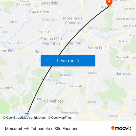 Meixomil to Tabuadelo e São Faustino map