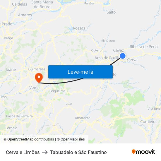 Cerva e Limões to Tabuadelo e São Faustino map