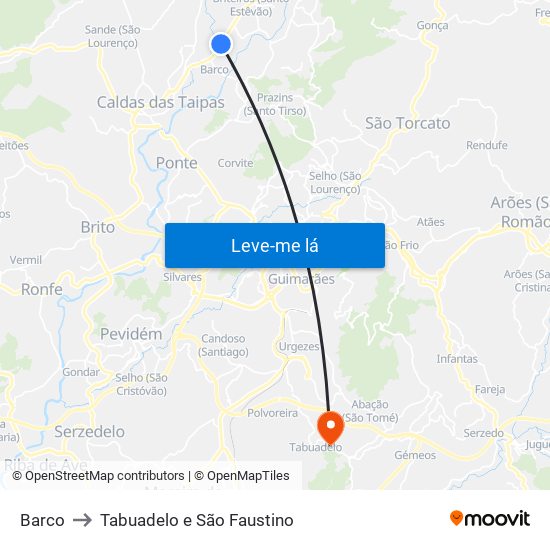 Barco to Tabuadelo e São Faustino map