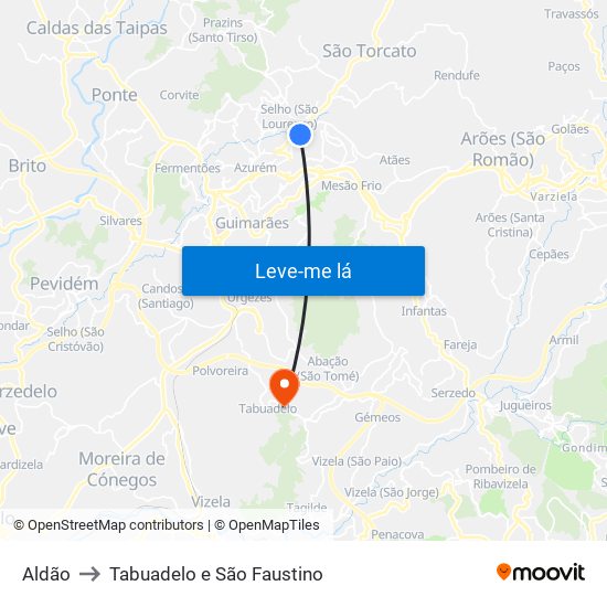 Aldão to Tabuadelo e São Faustino map