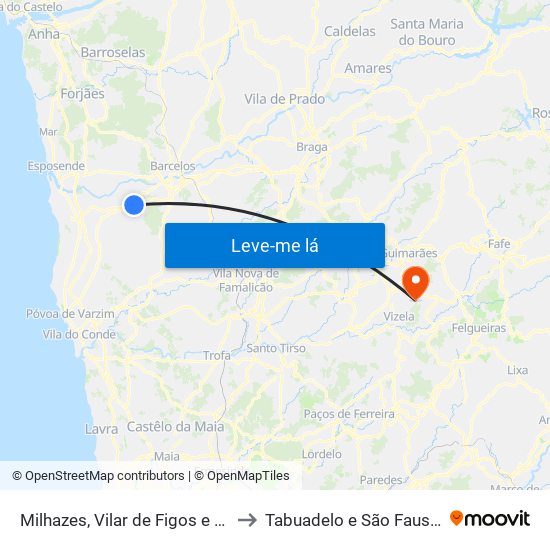 Milhazes, Vilar de Figos e Faria to Tabuadelo e São Faustino map