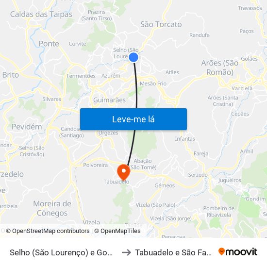 Selho (São Lourenço) e Gominhães to Tabuadelo e São Faustino map