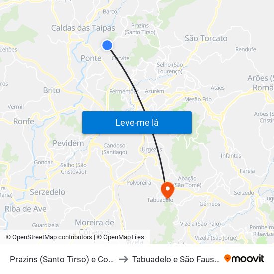 Prazins (Santo Tirso) e Corvite to Tabuadelo e São Faustino map