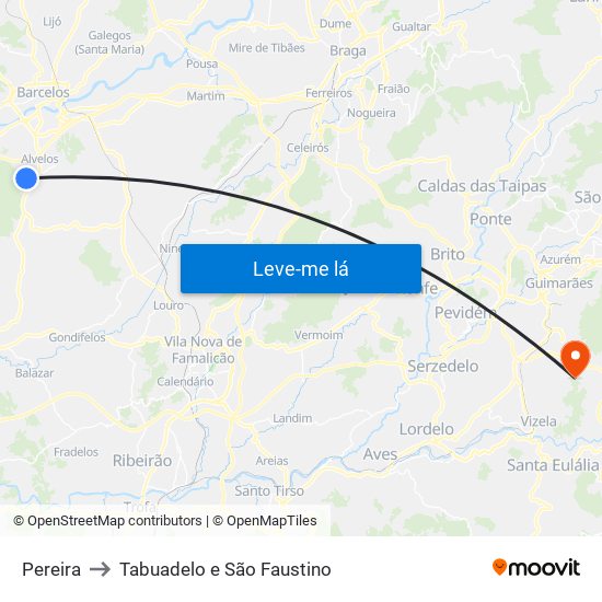 Pereira to Tabuadelo e São Faustino map