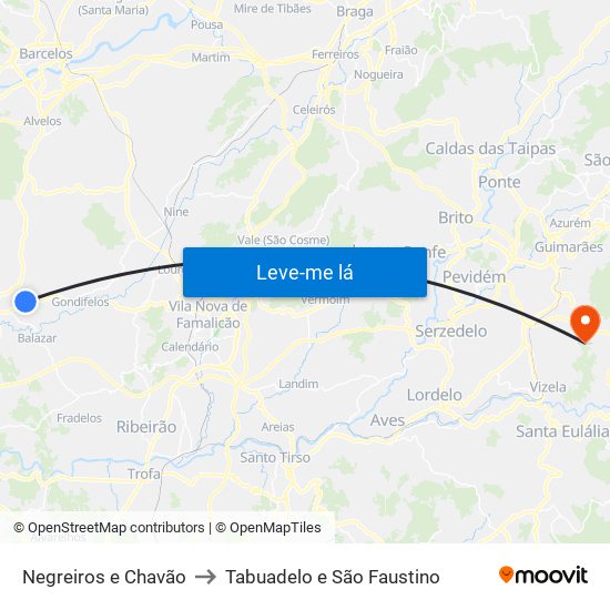 Negreiros e Chavão to Tabuadelo e São Faustino map