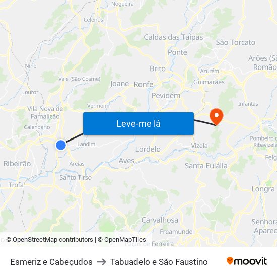 Esmeriz e Cabeçudos to Tabuadelo e São Faustino map