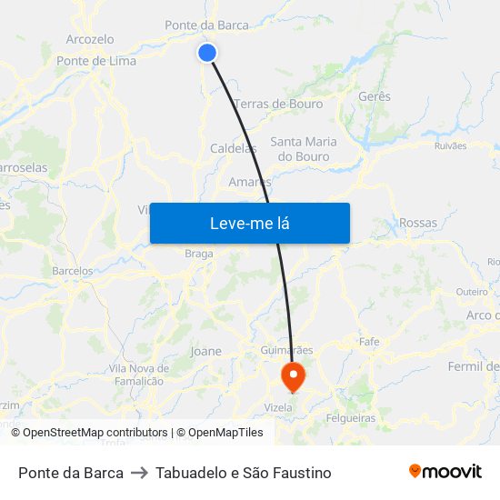 Ponte da Barca to Tabuadelo e São Faustino map