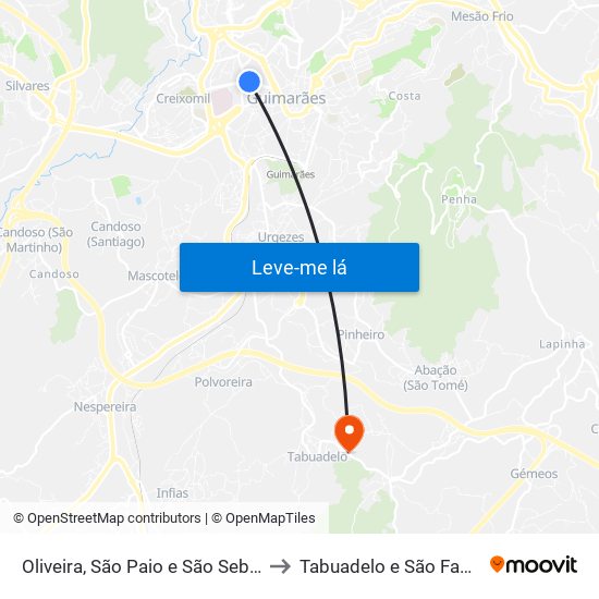 Oliveira, São Paio e São Sebastião to Tabuadelo e São Faustino map