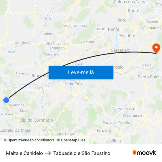Malta e Canidelo to Tabuadelo e São Faustino map