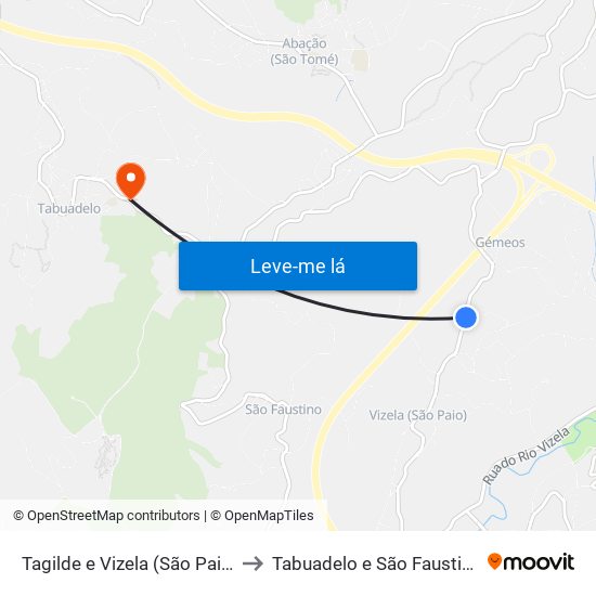 Tagilde e Vizela (São Paio) to Tabuadelo e São Faustino map