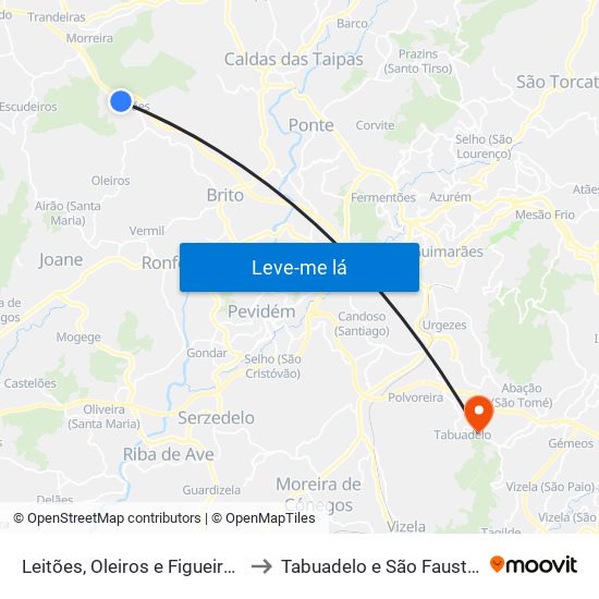 Leitões, Oleiros e Figueiredo to Tabuadelo e São Faustino map