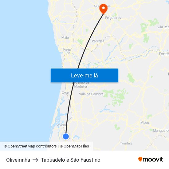 Oliveirinha to Tabuadelo e São Faustino map