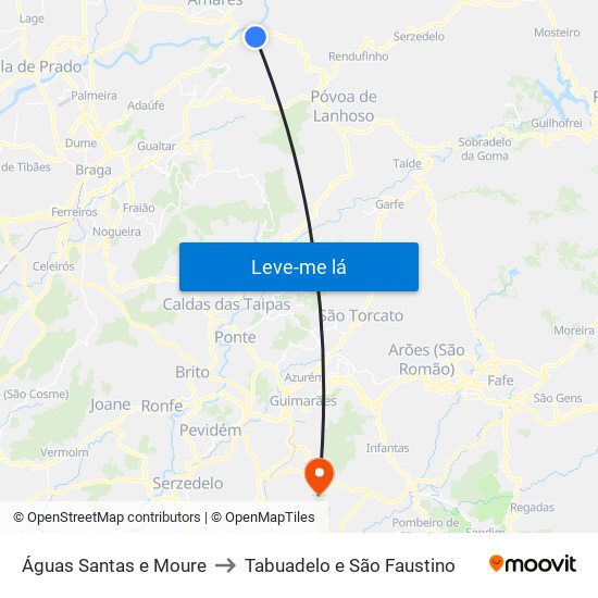 Águas Santas e Moure to Tabuadelo e São Faustino map