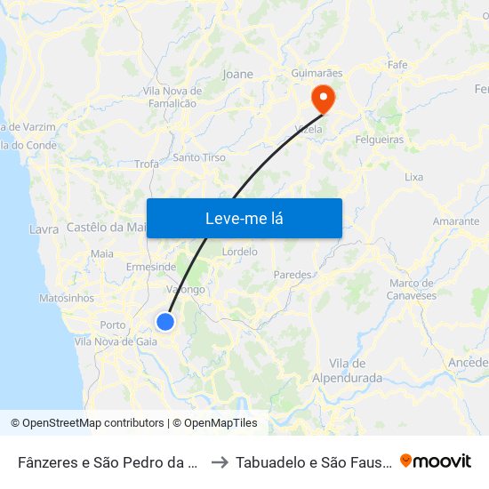 Fânzeres e São Pedro da Cova to Tabuadelo e São Faustino map