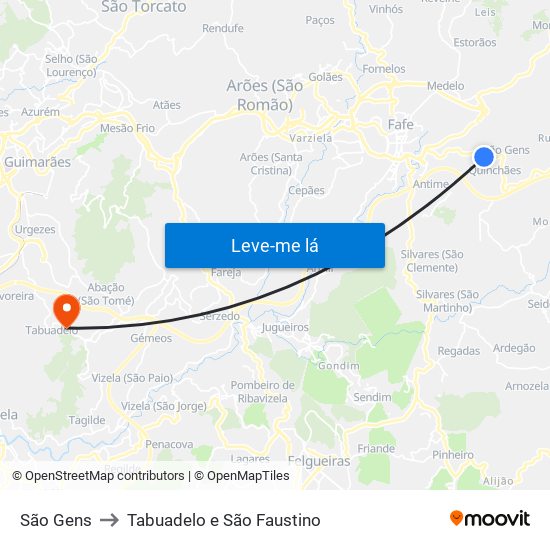 São Gens to Tabuadelo e São Faustino map