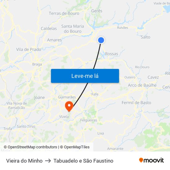 Vieira do Minho to Tabuadelo e São Faustino map