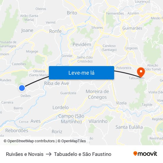 Ruivães e Novais to Tabuadelo e São Faustino map