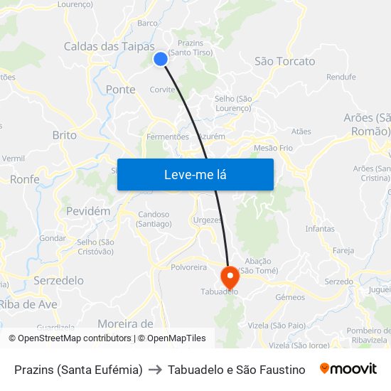 Prazins (Santa Eufémia) to Tabuadelo e São Faustino map