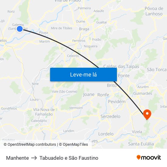 Manhente to Tabuadelo e São Faustino map