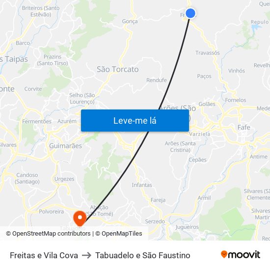 Freitas e Vila Cova to Tabuadelo e São Faustino map