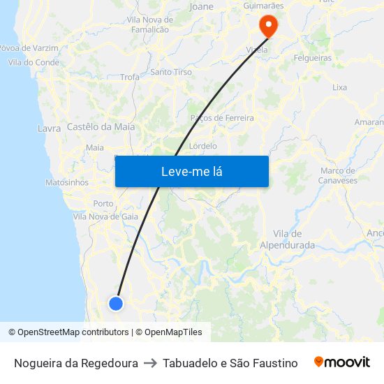 Nogueira da Regedoura to Tabuadelo e São Faustino map