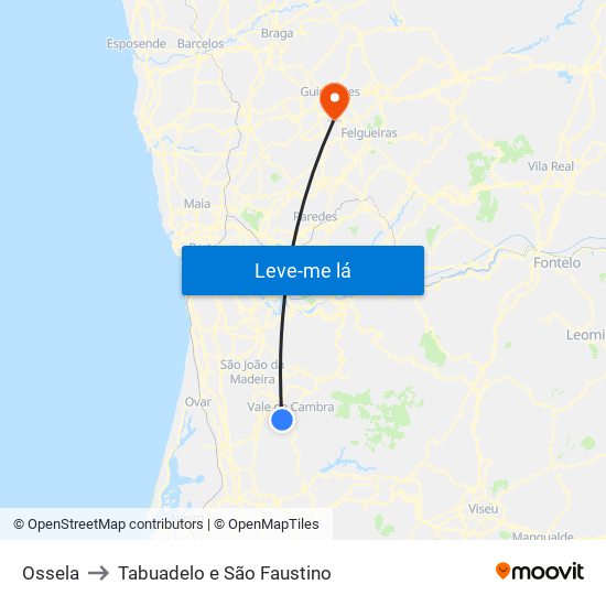 Ossela to Tabuadelo e São Faustino map