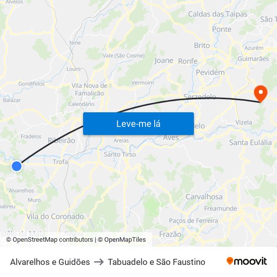 Alvarelhos e Guidões to Tabuadelo e São Faustino map