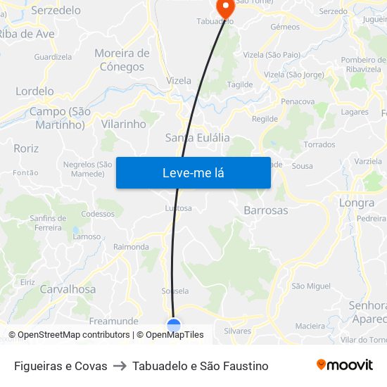 Figueiras e Covas to Tabuadelo e São Faustino map