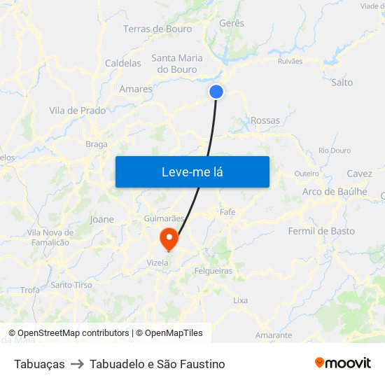 Tabuaças to Tabuadelo e São Faustino map