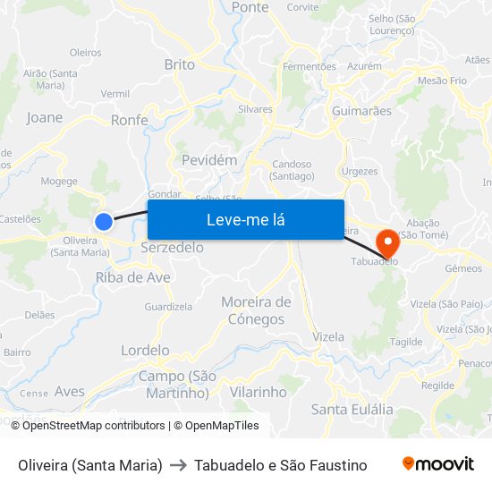 Oliveira (Santa Maria) to Tabuadelo e São Faustino map