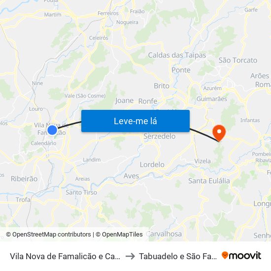 Vila Nova de Famalicão e Calendário to Tabuadelo e São Faustino map