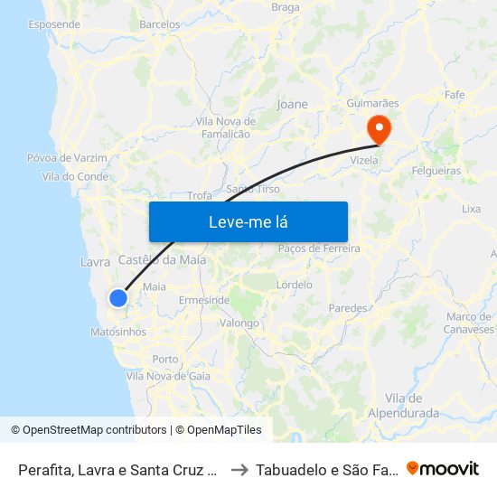Perafita, Lavra e Santa Cruz do Bispo to Tabuadelo e São Faustino map
