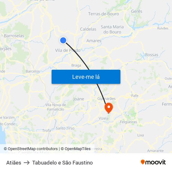 Atiães to Tabuadelo e São Faustino map