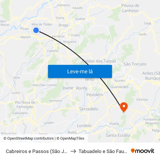 Cabreiros e Passos (São Julião) to Tabuadelo e São Faustino map