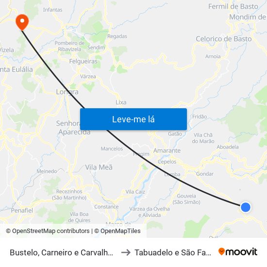 Bustelo, Carneiro e Carvalho de Rei to Tabuadelo e São Faustino map