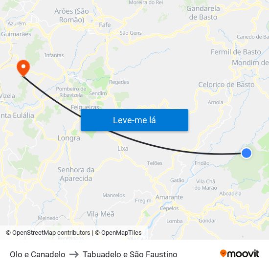 Olo e Canadelo to Tabuadelo e São Faustino map