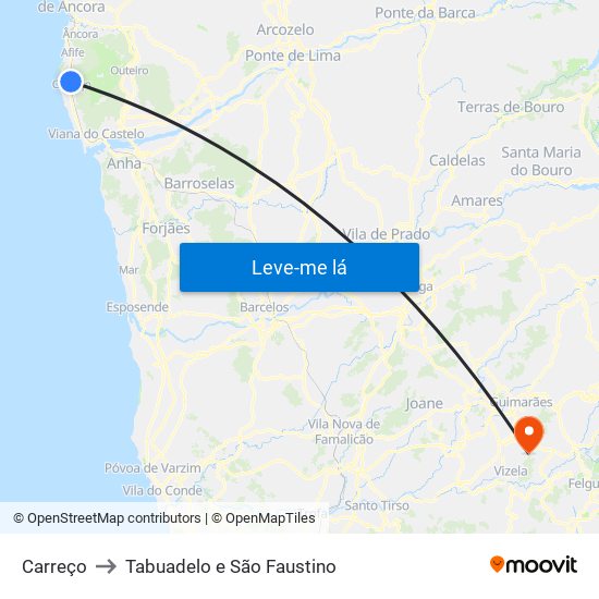 Carreço to Tabuadelo e São Faustino map