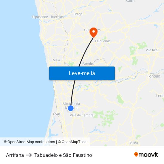 Arrifana to Tabuadelo e São Faustino map
