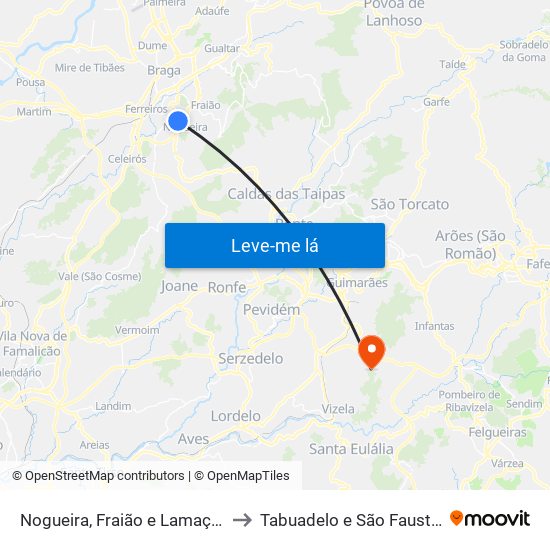 Nogueira, Fraião e Lamaçães to Tabuadelo e São Faustino map