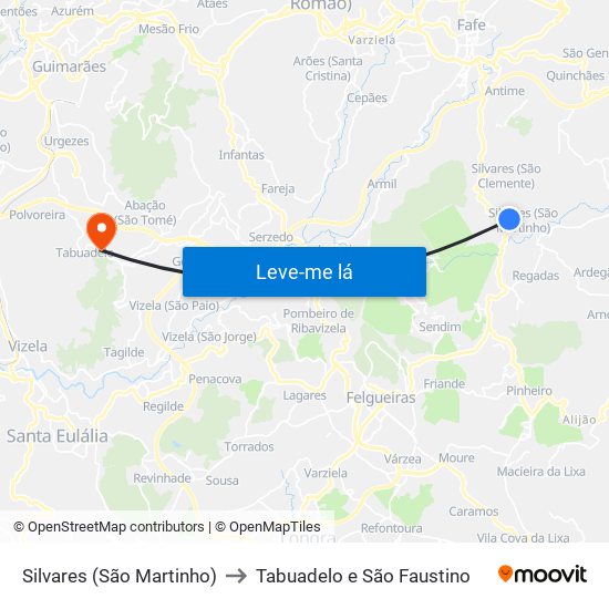 Silvares (São Martinho) to Tabuadelo e São Faustino map