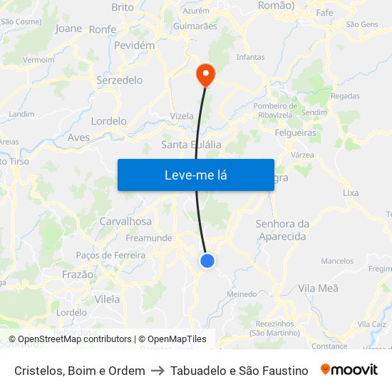 Cristelos, Boim e Ordem to Tabuadelo e São Faustino map