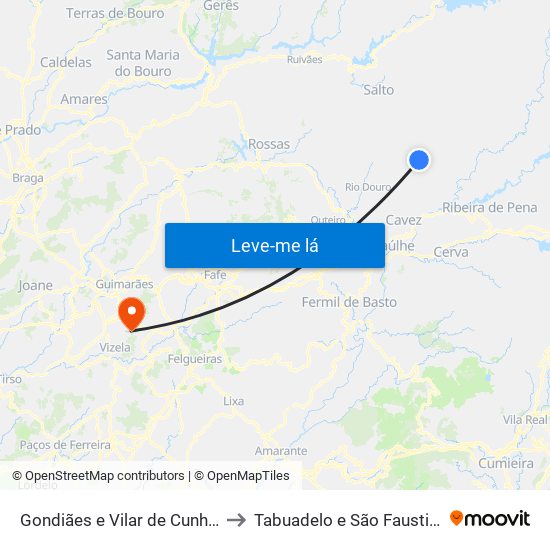 Gondiães e Vilar de Cunhas to Tabuadelo e São Faustino map