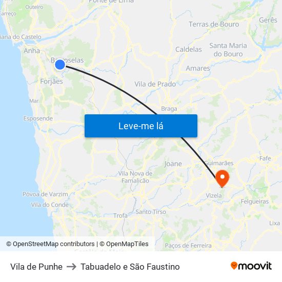 Vila de Punhe to Tabuadelo e São Faustino map