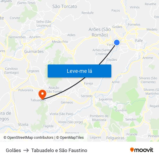 Golães to Tabuadelo e São Faustino map