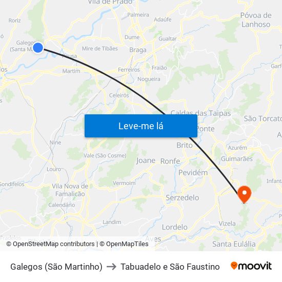 Galegos (São Martinho) to Tabuadelo e São Faustino map