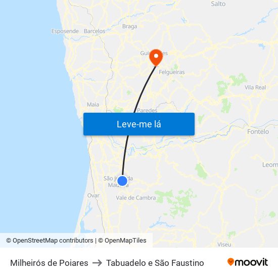 Milheirós de Poiares to Tabuadelo e São Faustino map