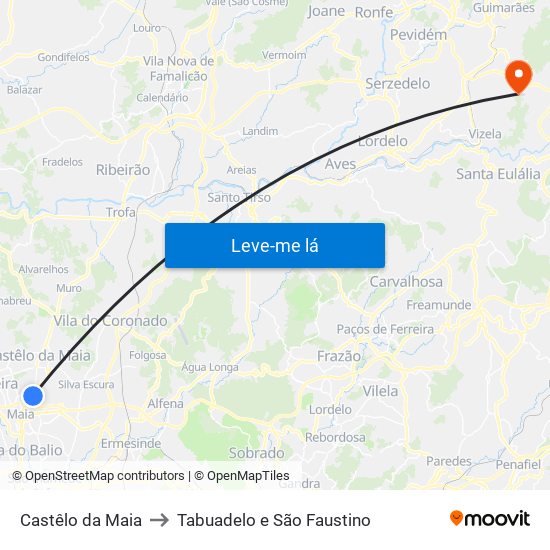 Castêlo da Maia to Tabuadelo e São Faustino map