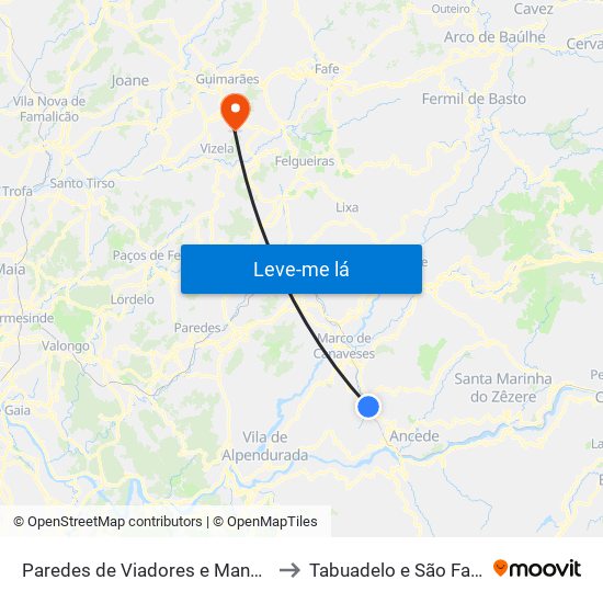 Paredes de Viadores e Manhuncelos to Tabuadelo e São Faustino map