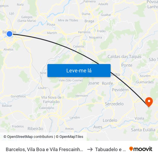 Barcelos, Vila Boa e Vila Frescainha (São Martinho e São Pedro) to Tabuadelo e São Faustino map